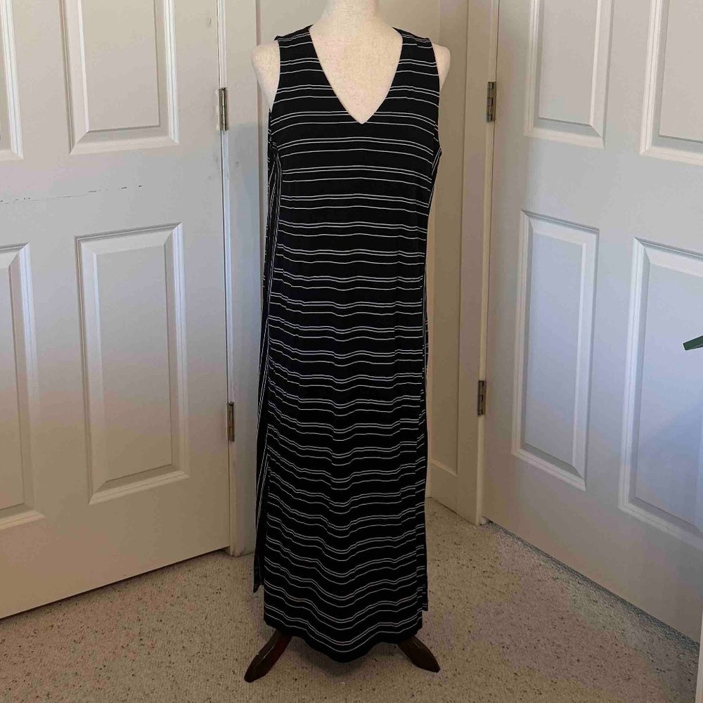 J Jill Sleeveless Stripe V-neck Maxi Dress Sz Large Petite - Picture 2 of 7